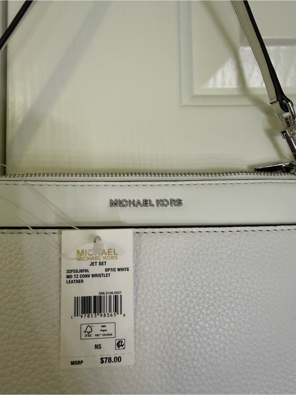 Michael Kors Optic White Pebbled Leather Zip Wristlet